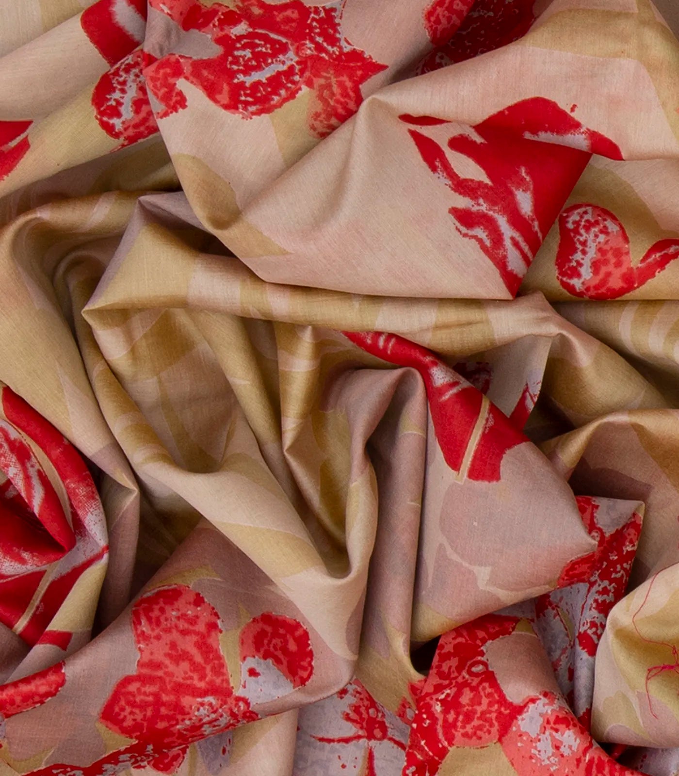 Red Handloom Chanderi Cotton Saree With Printed Floral Vine Motifs-Red