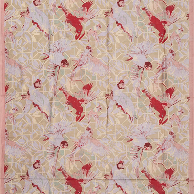 Dusty Pink Handloom Chanderi Cotton Saree With Printed Bird Motifs-Dusty Pink