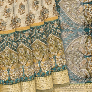 Cream Woven Chanderi Cotton Saree With Printed Bird Motifs-Cream