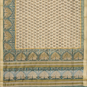 Cream Woven Chanderi Cotton Saree With Printed Bird Motifs-Cream