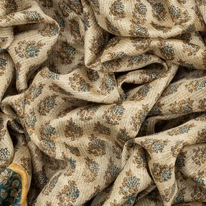 Cream Woven Chanderi Cotton Saree With Printed Bird Motifs-Cream