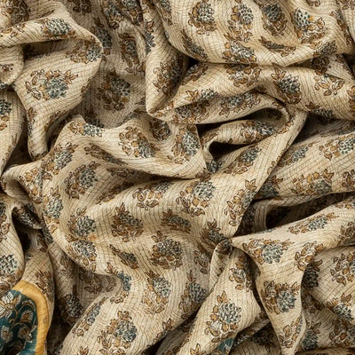 Cream Woven Chanderi Cotton Saree With Printed Bird Motifs-Cream