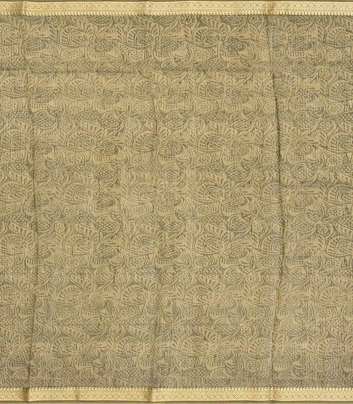 Cream Woven Chanderi Cotton Saree With Printed Bird Motifs-Cream