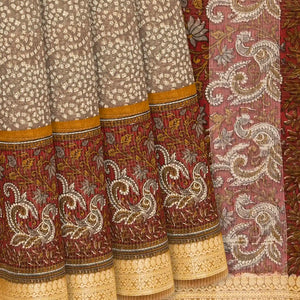 Grey Woven Chanderi Cotton Saree With Printed Motifs-Grey