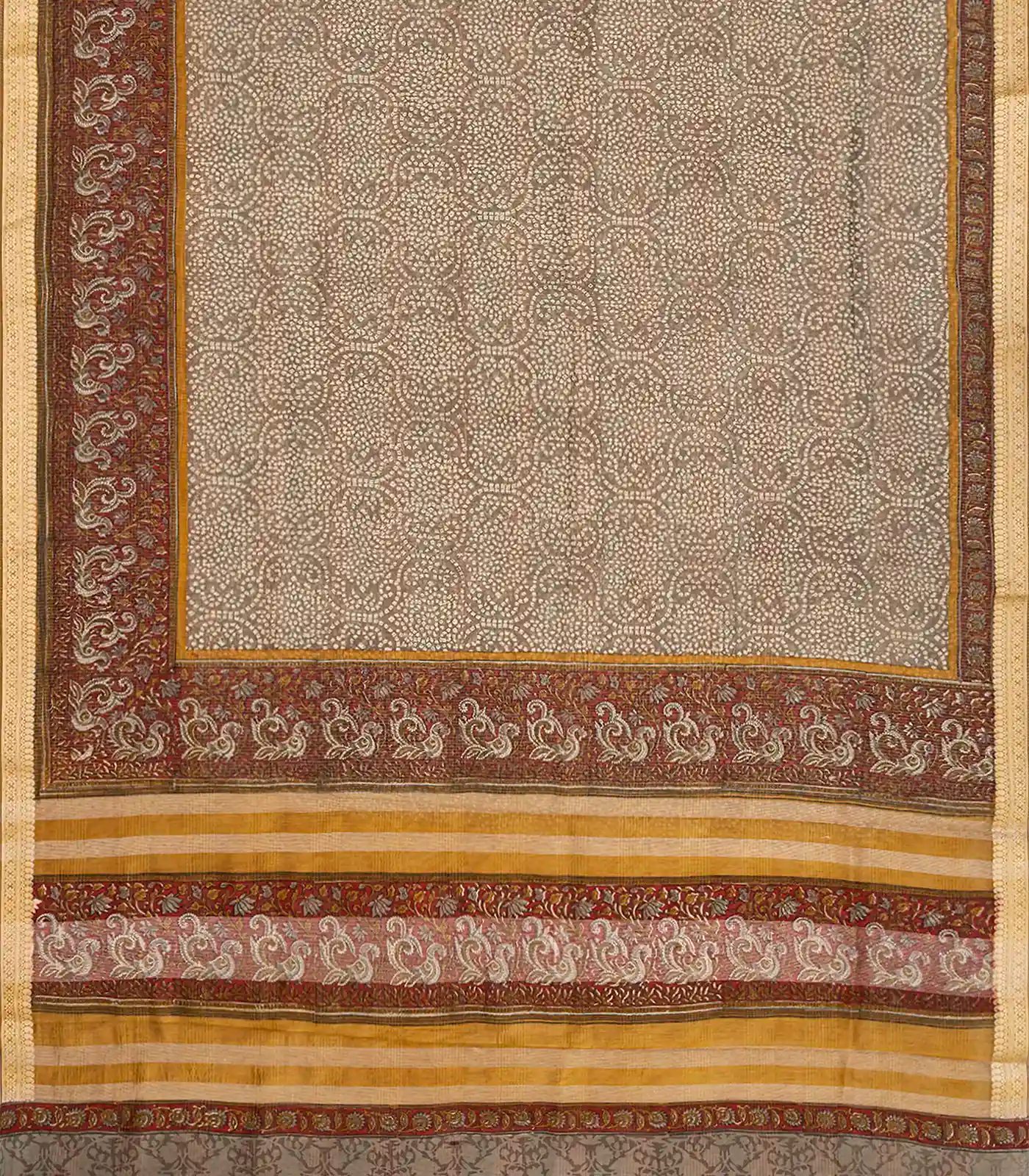 Grey Woven Chanderi Cotton Saree With Printed Motifs-Grey