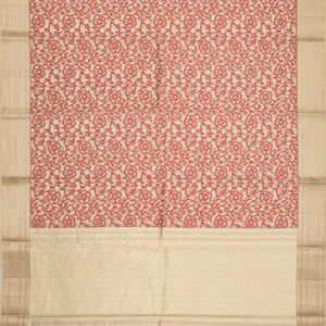 Beige Woven Chanderi Cotton Saree With Peach Floral Vine Motifs-Beige
