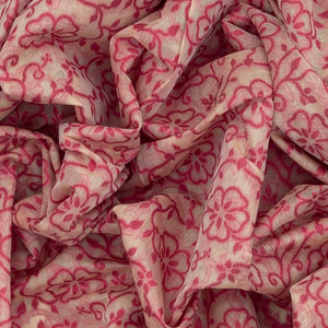 Beige Woven Chanderi Cotton Saree With Peach Floral Vine Motifs-Beige