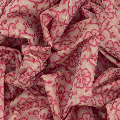 Beige Woven Chanderi Cotton Saree With Peach Floral Vine Motifs-Beige