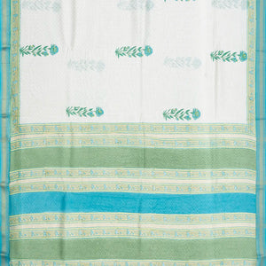 Off White Handloom Chanderi Cotton Saree With Printed Floral Motifs-Off White