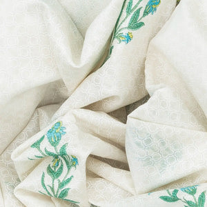 Off White Handloom Chanderi Cotton Saree With Printed Floral Motifs-Off White