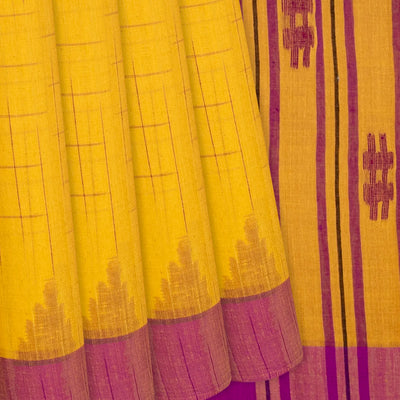 Yellow Chanderi Cotton Saree With Checks-Yellow