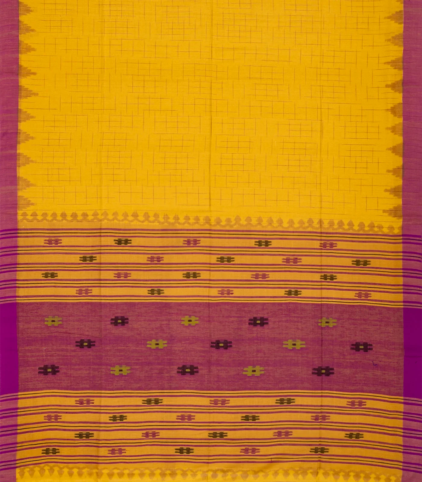 Yellow Chanderi Cotton Saree With Checks-Yellow