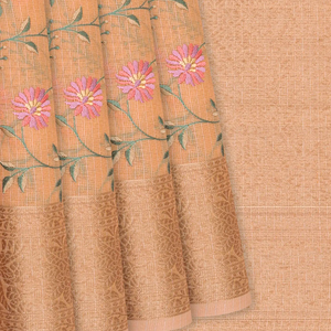 Light Peach Chanderi Cotton Saree With Zari Border-Light Peach