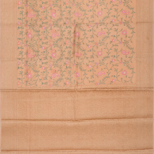 Light Peach Chanderi Cotton Saree With Zari Border-Light Peach