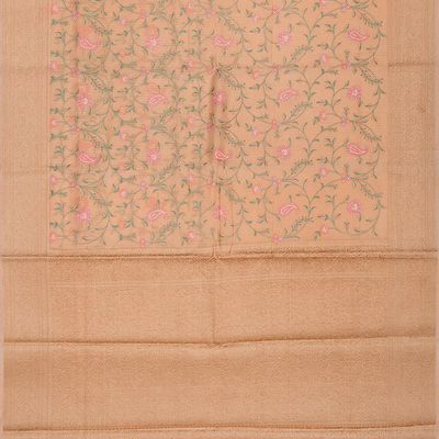 Light Peach Chanderi Cotton Saree With Zari Border-Light Peach