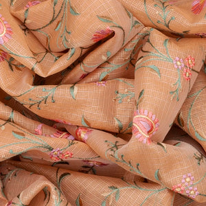 Light Peach Chanderi Cotton Saree With Zari Border-Light Peach