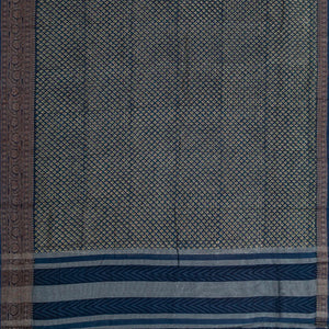 Blue Chanderi Cotton Saree Printed With Floral Motifs-Blue