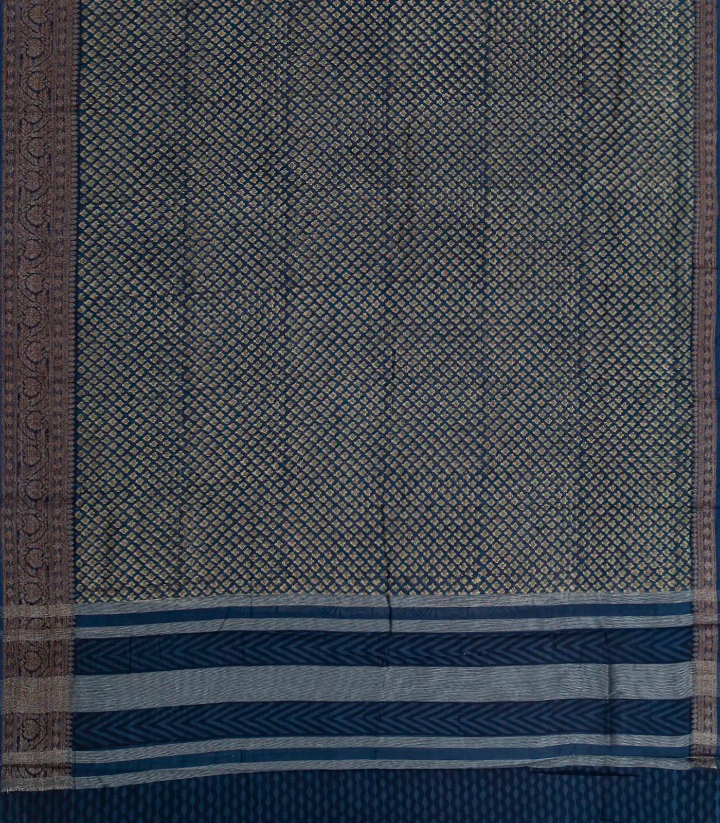 Blue Chanderi Cotton Saree Printed With Floral Motifs-Blue