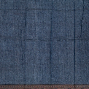 Blue Chanderi Cotton Saree Printed With Floral Motifs-Blue