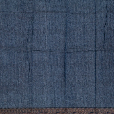 Blue Chanderi Cotton Saree Printed With Floral Motifs-Blue