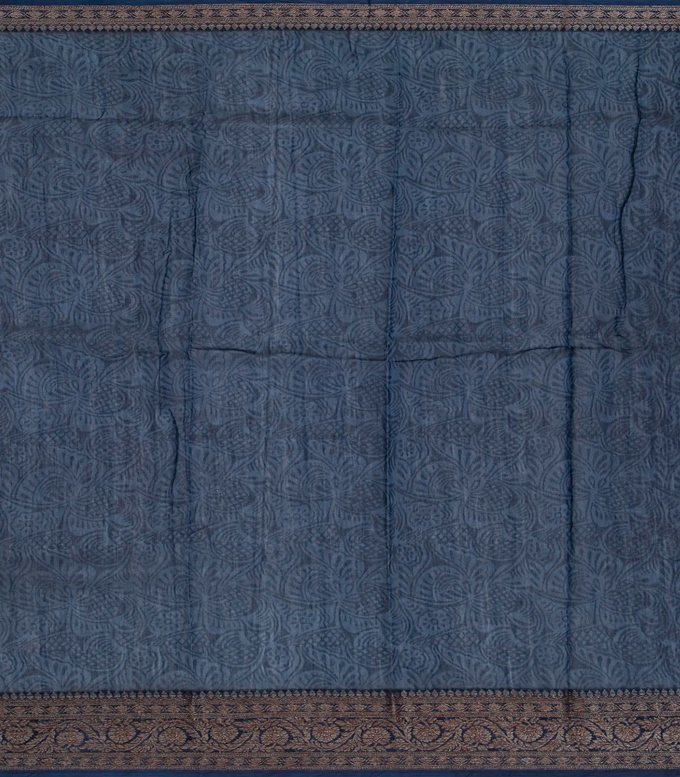 Blue Chanderi Cotton Saree Printed With Floral Motifs-Blue