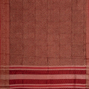 Red Chanderi Cotton Saree Printed With Floral Motifs-Red