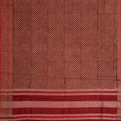 Red Chanderi Cotton Saree Printed With Floral Motifs-Red