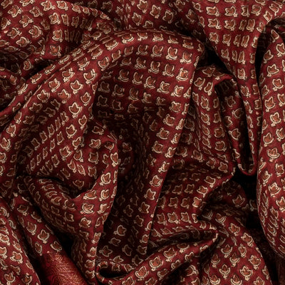 Red Chanderi Cotton Saree Printed With Floral Motifs-Red