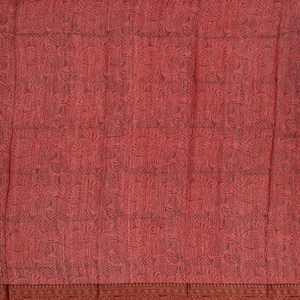 Red Chanderi Cotton Saree Printed With Floral Motifs-Red