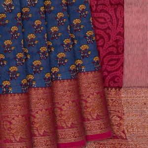 Violet Chanderi Cotton Saree Printed With Floral Motifs-Violet