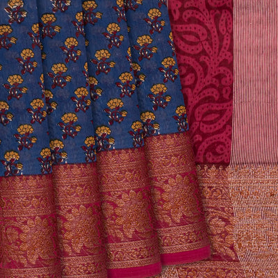 Violet Chanderi Cotton Saree Printed With Floral Motifs-Violet