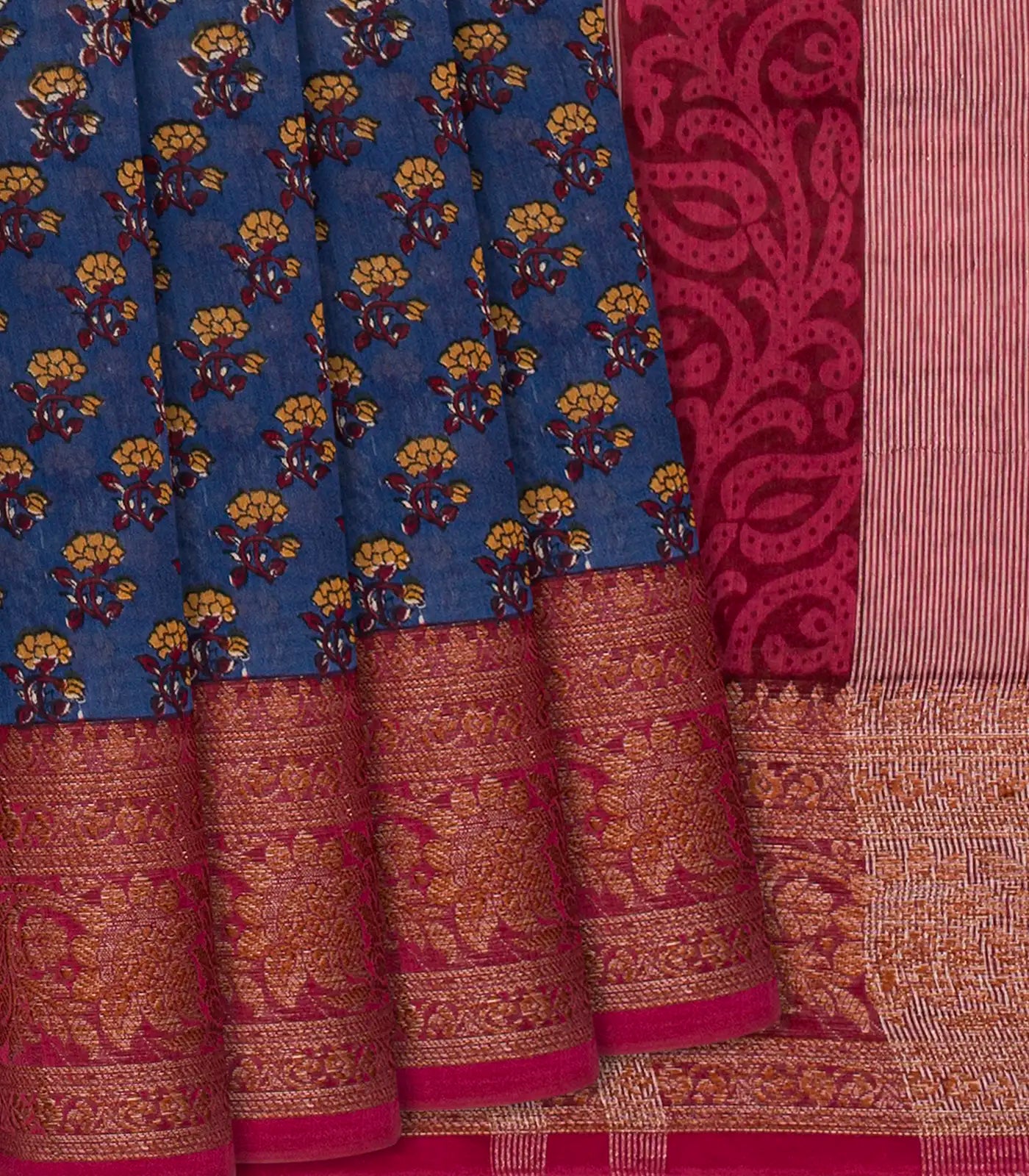 Violet Chanderi Cotton Saree Printed With Floral Motifs-Violet