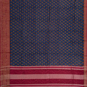 Violet Chanderi Cotton Saree Printed With Floral Motifs-Violet