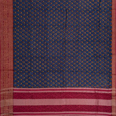 Violet Chanderi Cotton Saree Printed With Floral Motifs-Violet