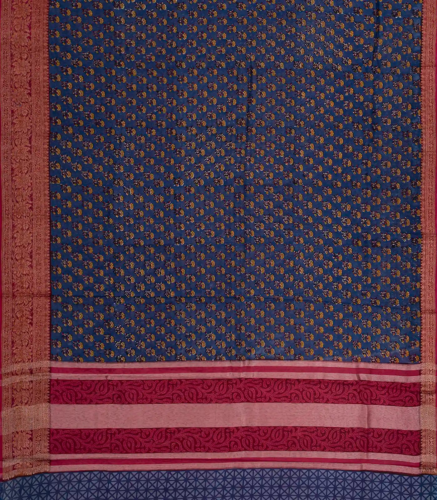 Violet Chanderi Cotton Saree Printed With Floral Motifs-Violet