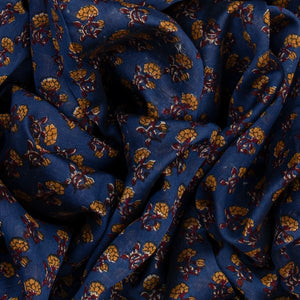 Violet Chanderi Cotton Saree Printed With Floral Motifs-Violet