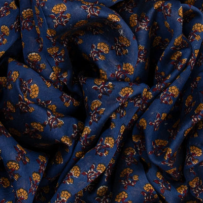 Violet Chanderi Cotton Saree Printed With Floral Motifs-Violet