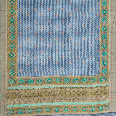 Light Blue Chanderi Cotton Saree Printed With Floral Motifs & Buttas-Light Blue