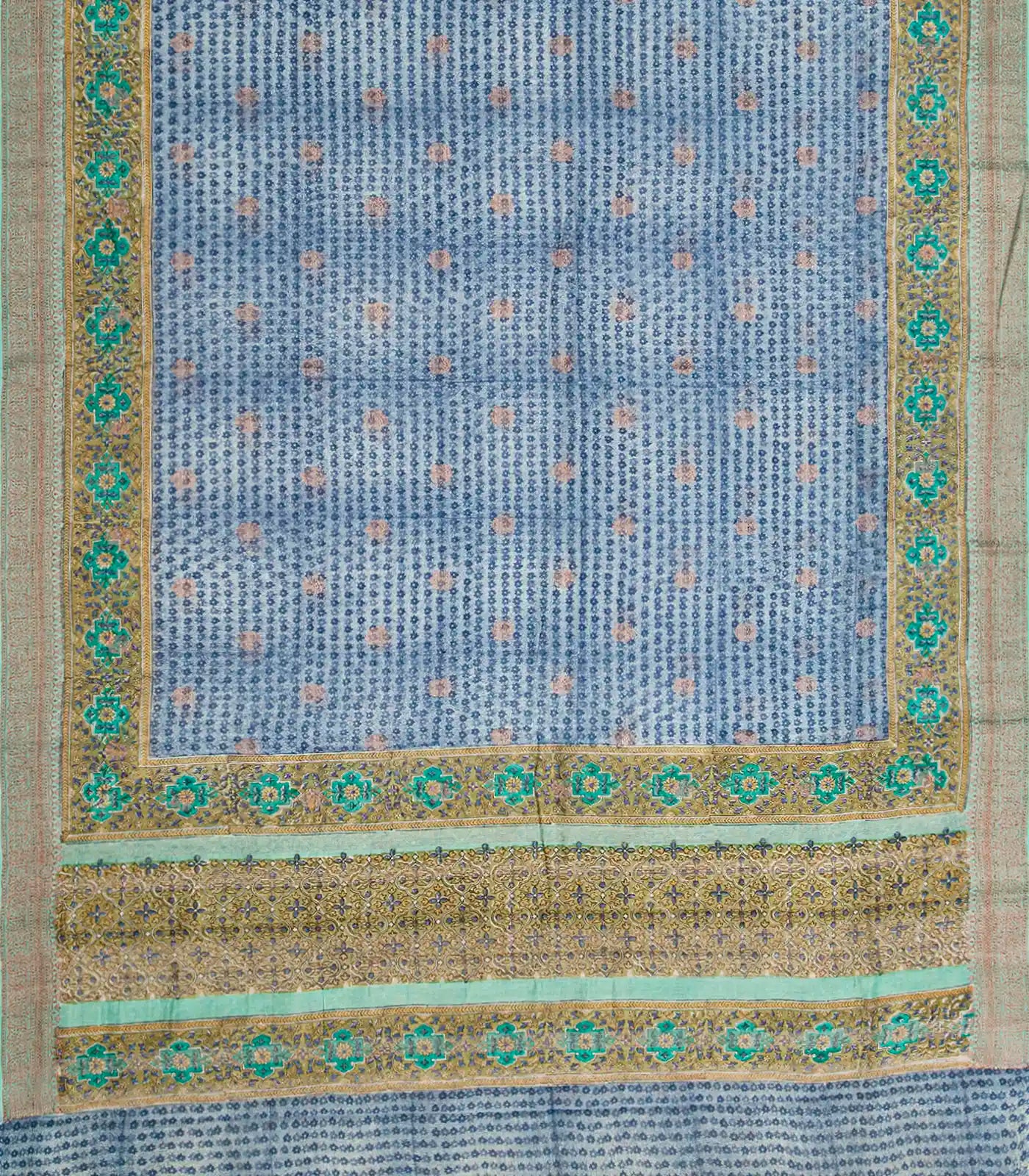 Light Blue Chanderi Cotton Saree Printed With Floral Motifs & Buttas-Light Blue