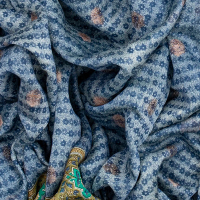 Light Blue Chanderi Cotton Saree Printed With Floral Motifs & Buttas-Light Blue