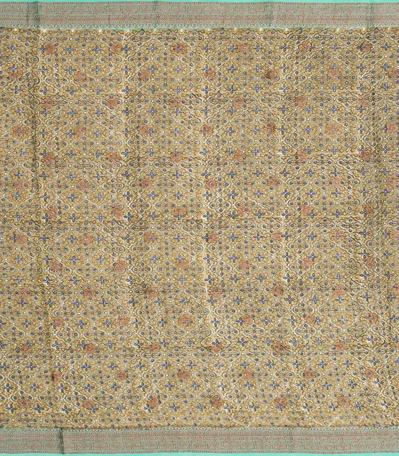 Light Blue Chanderi Cotton Saree Printed With Floral Motifs & Buttas-Light Blue