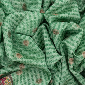 Light Green Chanderi Cotton Saree Printed With Floral Motifs & Buttas-Light Green