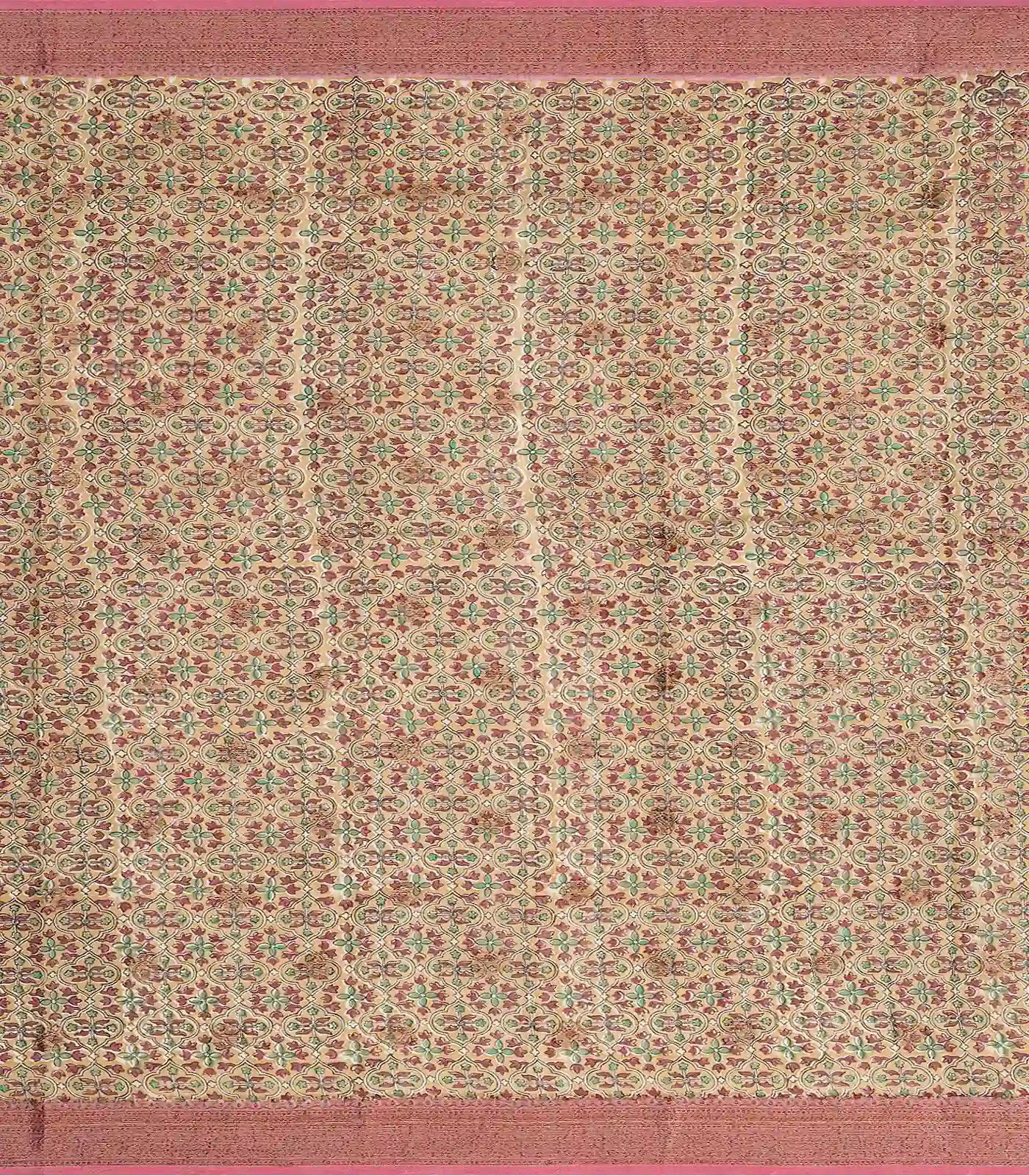 Light Green Chanderi Cotton Saree Printed With Floral Motifs & Buttas-Light Green