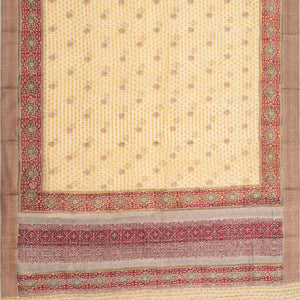 Cream Chanderi Cotton Saree Printed With Floral Motifs & Buttas-Cream