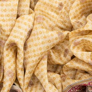 Cream Chanderi Cotton Saree Printed With Floral Motifs & Buttas-Cream