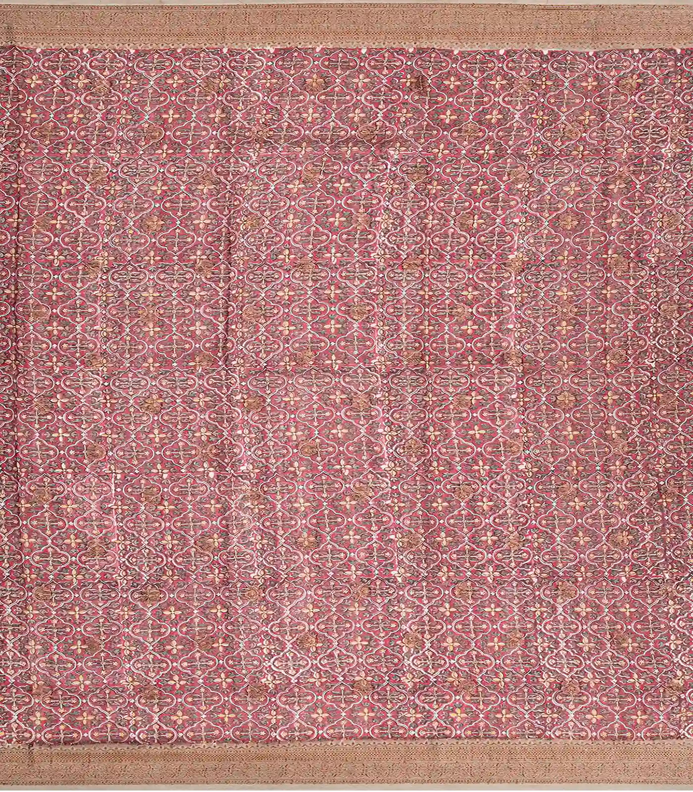 Cream Chanderi Cotton Saree Printed With Floral Motifs & Buttas-Cream