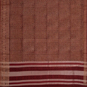 Maroon Chanderi Cotton Saree Printed With Floral Motifs-Maroon