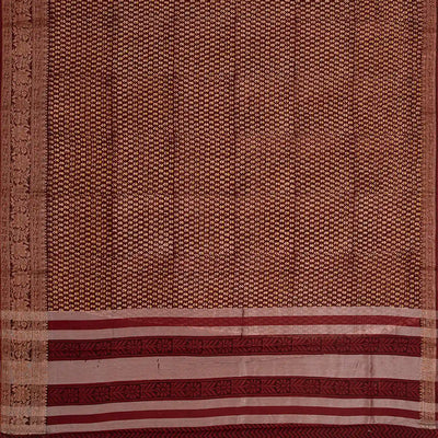 Maroon Chanderi Cotton Saree Printed With Floral Motifs-Maroon
