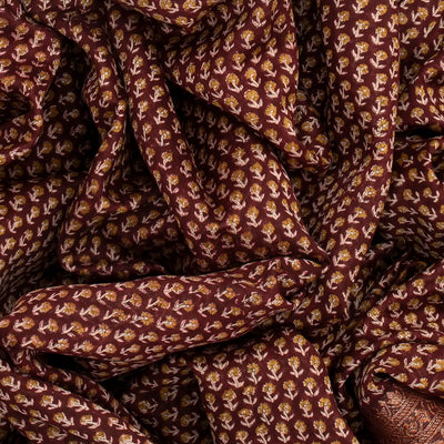 Maroon Chanderi Cotton Saree Printed With Floral Motifs-Maroon
