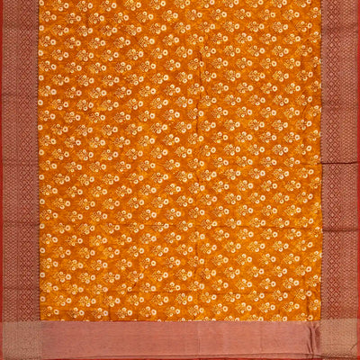 Orange Chanderi Cotton Saree Printed With Floral Motifs-Orange